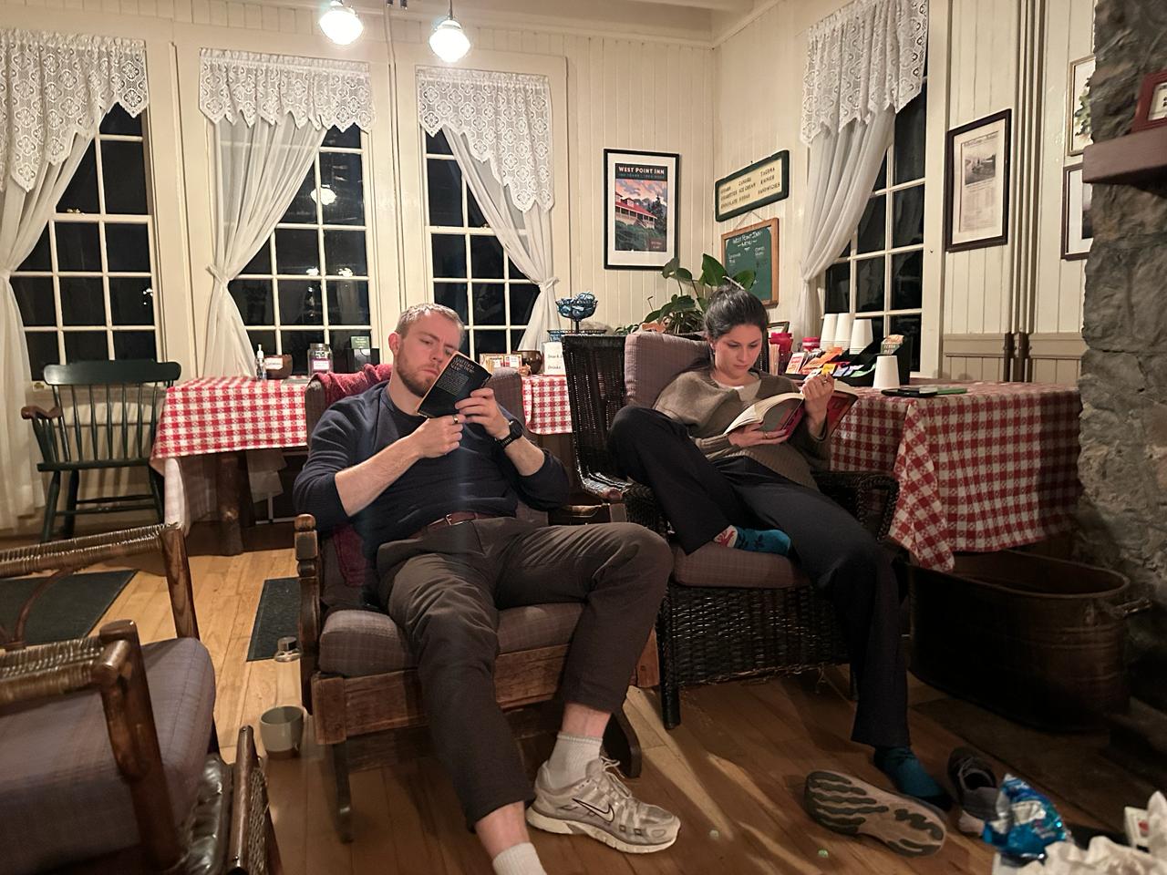 Cozy evening reading at the inn
