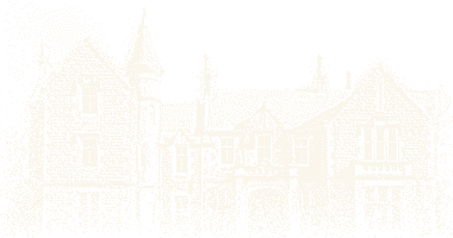 Gilford Castle, rendered in white pixel dither against the mountains
